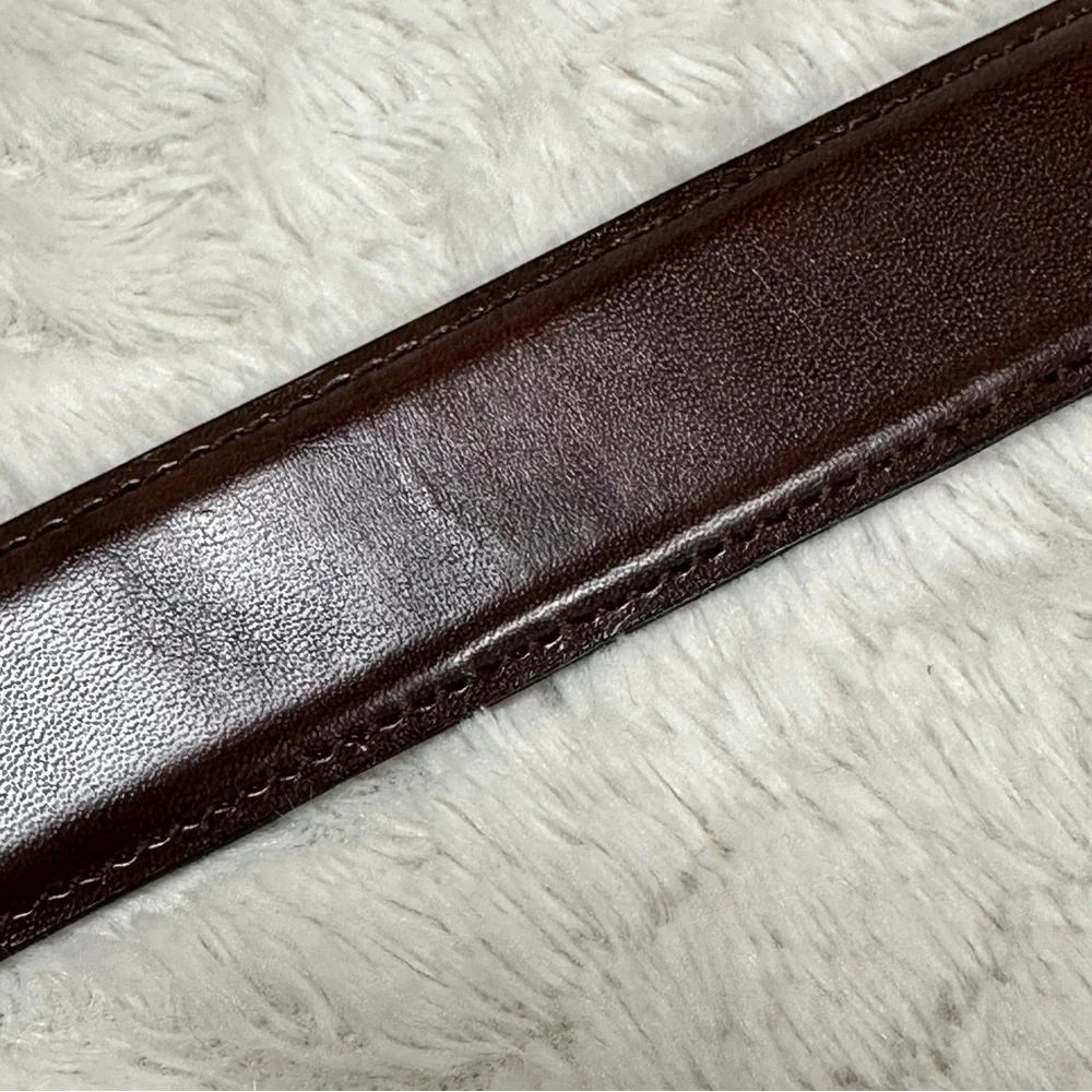 Men’s Brown Genuine Leather Belt, 32 , Shiny Silver Buckle 1.25 inches wide EUC!